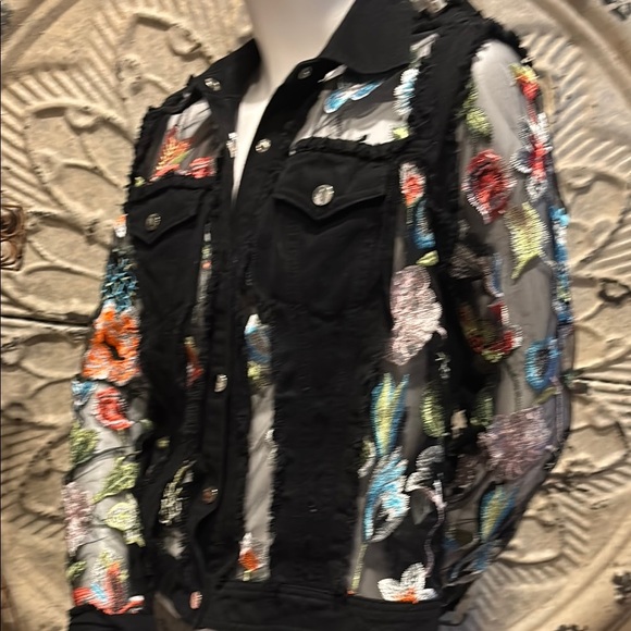 Adore Black Mesh Jean Jacket with Vibrant Embroidery - Picture 16 of 16